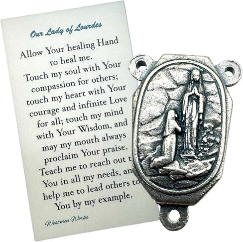 Westmon Works Lourdes Water Centrepiece Center Center Metal Rosary Center مع Card Lady Holy Card in Kuwait