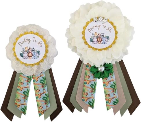 Safari Jungle Gender Neutral Baby Shower Mommy And Daddy To Be Corsage, Safari Animal Baby Sprinkle Mom And Dad Ribbon Pin Set, Jungle Animal Maternity Photo Prop Keepsake Gift in Saudi Arabia
