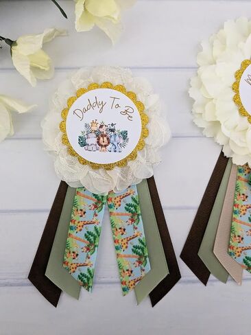 Safari Jungle Gender Neutral Baby Shower Mommy And Daddy To Be Corsage, Safari Animal Baby Sprinkle Mom And Dad Ribbon Pin Set, Jungle Animal Maternity Photo Prop Keepsake Gift in Saudi Arabia