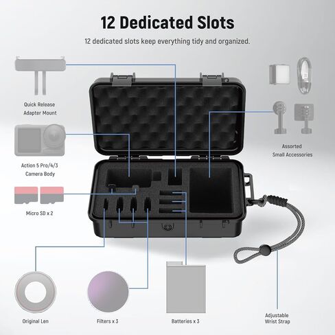 Neewer Hard Case متوافق مع DJI Osmo Action 5 Pro / 4/3 كاميرا ، IP67 مقاومة للماء مقاومة للتغذية مقاومة للصدمات مقاومة للصدمات مع إدراج الرغوة المخصصة و 12 فتحات للملحقات ، AC031 in Kuwait
