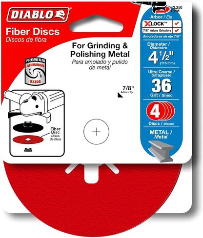 Diablo Fiber Discs with Premium Aluminum Oxide Blend - For Wood, Plastics, Fiberglass - 4-1/2" Diameter, 7/8" Arbor, 36-Grit, Extra Coarse, 4-Pack - DCF045036S04G in Saudi Arabia