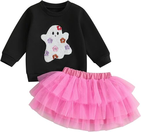 Fernvia Toddler Baby Girl Halloween الزي الشبح التطريز الطويل الأكمام من النوع الثقيل تول تنورة مجموعة شتاء الخريف in Kuwait