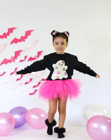 Fernvia Toddler Baby Girl Halloween الزي الشبح التطريز الطويل الأكمام من النوع الثقيل تول تنورة مجموعة شتاء الخريف in Kuwait