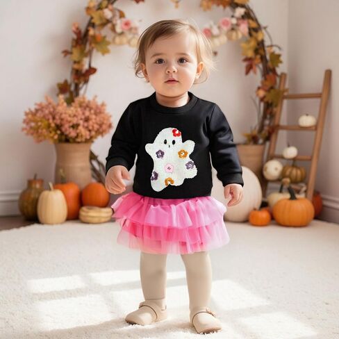 Fernvia Toddler Baby Girl Halloween الزي الشبح التطريز الطويل الأكمام من النوع الثقيل تول تنورة مجموعة شتاء الخريف in Kuwait