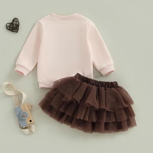 Karuedoo Toddler Baby Bird Girln Athfit Football Turkey Embroidery Crewneck Sweatshirt Top Tutu Skirt Set Fall Cloths in Saudi Arabia