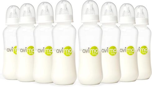 Avima 10 oz Anti Colic Baby Bottles w Medium Flow Nipples. 4-7M (Set of 8) | Narrow Neck Bottle with Stage 2 Silicone Nipples in Saudi Arabia