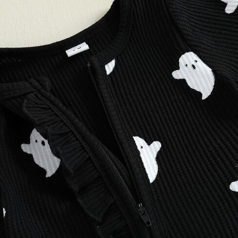 Newborn Infant Baby Girl Boy Halloween Outfits Ghost Footed Onesie Knit Long Sleeve Romper + Hat/Bow 2Pcs in Saudi Arabia