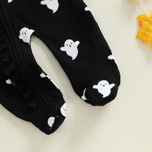 Newborn Infant Baby Girl Boy Halloween Outfits Ghost Footed Onesie Knit Long Sleeve Romper + Hat/Bow 2Pcs in Saudi Arabia