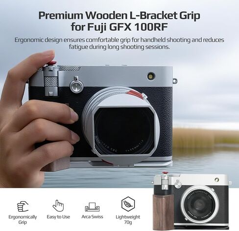 FREEWELL Premium Wooden L Bracket Handheld Grip with Quick Release Plate – Arca Compatible for Fuji GFX100RF (Silver) in Saudi Arabia