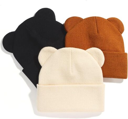 Baby Winter Beanie Hat,Kids Cute Bear Ears Soft Knit Beanie for Infant Boys Girl Warm Winter Hat Caps in Kuwait