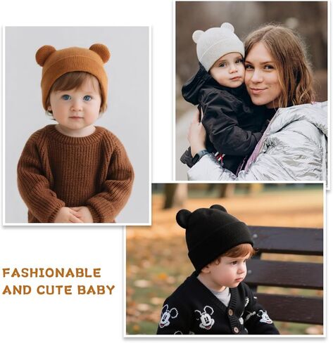 Baby Winter Beanie Hat,Kids Cute Bear Ears Soft Knit Beanie for Infant Boys Girl Warm Winter Hat Caps in Kuwait