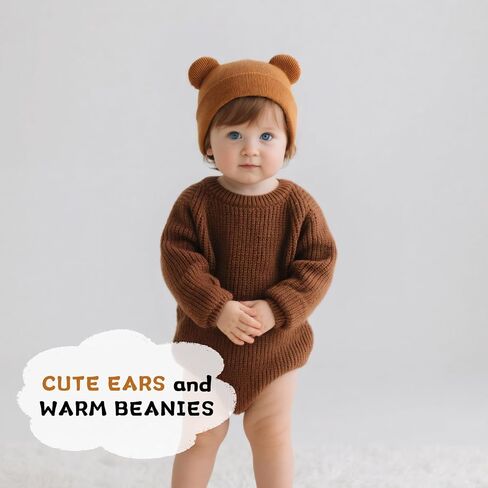 Baby Winter Beanie Hat,Kids Cute Bear Ears Soft Knit Beanie for Infant Boys Girl Warm Winter Hat Caps in Saudi Arabia