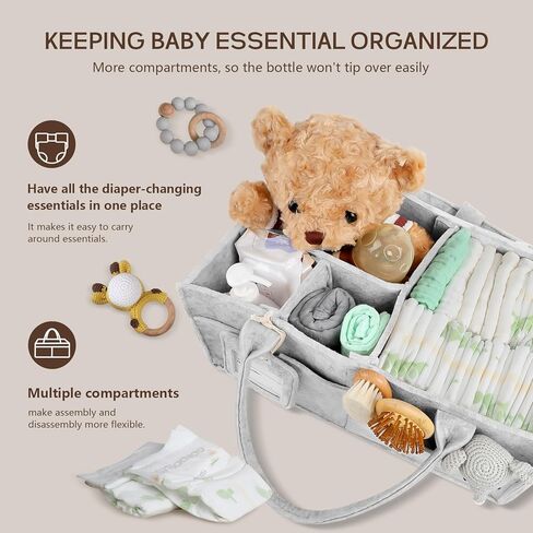 GEMII DIAPER CADDY Organizer - منظم كبير للأطفال مع مقبض مع فتى أو فتاة أساسيات حديثي الولادة (دقيق الشوفان ، كبير) in Kuwait