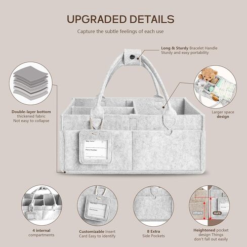 GEMII DIAPER CADDY Organizer - منظم كبير للأطفال مع مقبض مع فتى أو فتاة أساسيات حديثي الولادة (دقيق الشوفان ، كبير) in Kuwait