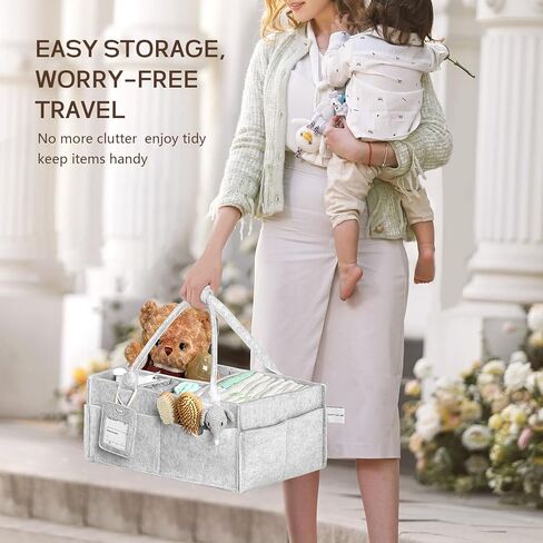 GEMII DIAPER CADDY Organizer - منظم كبير للأطفال مع مقبض مع فتى أو فتاة أساسيات حديثي الولادة (دقيق الشوفان ، كبير) in Kuwait