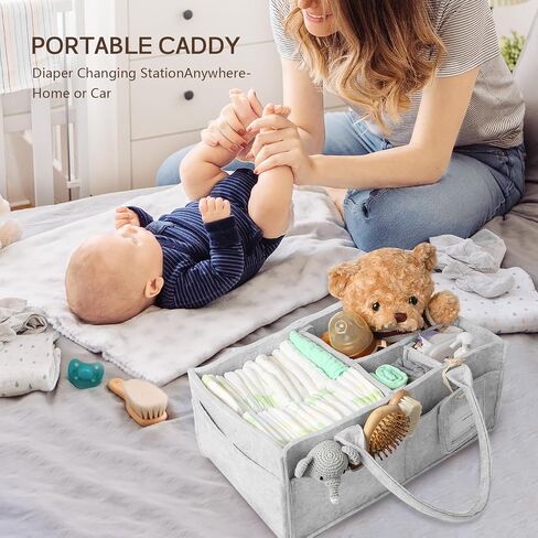 GEMII DIAPER CADDY Organizer - منظم كبير للأطفال مع مقبض مع فتى أو فتاة أساسيات حديثي الولادة (دقيق الشوفان ، كبير) in Kuwait