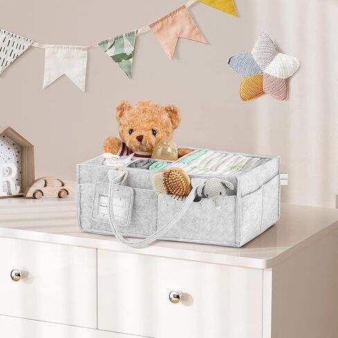 GEMII DIAPER CADDY Organizer - منظم كبير للأطفال مع مقبض مع فتى أو فتاة أساسيات حديثي الولادة (دقيق الشوفان ، كبير) in Kuwait