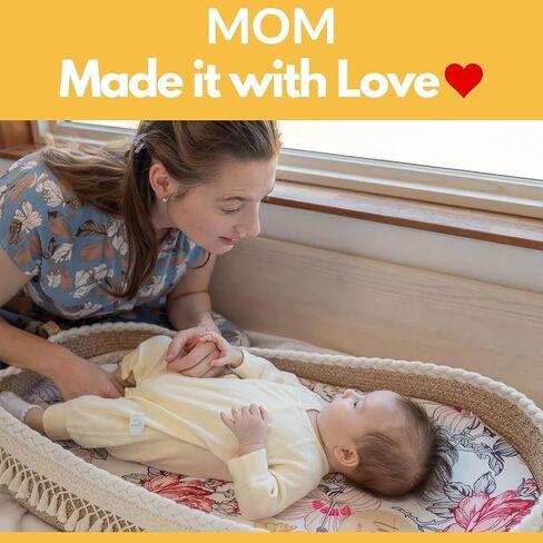 Baby Changing Basket Set with Diaper Caddy Organizer Macrame Boho Moses Basket for Babies, Handmade 100% Cotton Rope, Woven Portable Nursery Decor Waterproof Pad & Floral Pad in Saudi Arabia