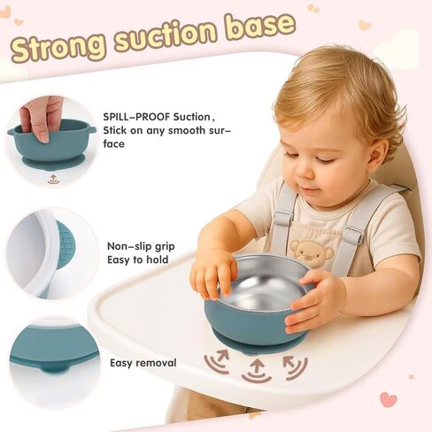 Baby & Toddler Bowls | البقاء شفطا | السيليكون والفولاذ المقاوم للصدأ مع أغطية مختومة تسرب (مجموعة من 3) | أوعية طعام الأطفال المحمولة in Saudi Arabia