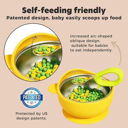 Stainless Steel Baby Bowls with Suction, 2-in-1 Toddler Feeding Set SUS304 Non-Toxic | Unbreakable & Anti-Scald | Super Strong Suction Base | Dishwasher Safe | Perfect Baby Gift - 2Pack 28.9 in Saudi Arabia