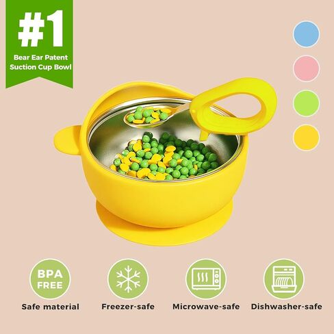 Stainless Steel Baby Bowls with Suction, 2-in-1 Toddler Feeding Set SUS304 Non-Toxic | Unbreakable & Anti-Scald | Super Strong Suction Base | Dishwasher Safe | Perfect Baby Gift - 2Pack 28.9 in Saudi Arabia