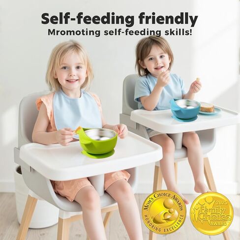 Stainless Steel Baby Bowls with Suction, 2-in-1 Toddler Feeding Set SUS304 Non-Toxic | Unbreakable & Anti-Scald | Super Strong Suction Base | Dishwasher Safe | Perfect Baby Gift - 2Pack 28.9 in Saudi Arabia