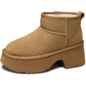 TEMOFON Womens Snow Boots for Winter: Genuine Suede Leather Warm Fur Lined Ankle Boots - Slip On Water Resistant Winter Snow Booties in Saudi Arabia