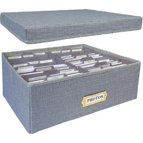 صندوق تخزين صور الكتان ، مربع منظم السعة الكبير ، تخزين يحمل 1700 صورة ، مع 24 مقسمات قابلة للتعديل ، 72 ملصقات ، صندوق صورة للأقمشة للصور ، المظاهر ، الوصفات الخضراء in Kuwait