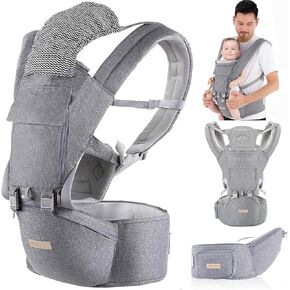 Baby Carrier Newborn to Toddler: 9-in-1 Convertible Carrier Ergonomic Infant Carriers All Seasons, M Positions, Adjustable Strap Perfect for Travel 3-36 Months Grey - Baby Carrier with Hip Seat in Saudi Arabia