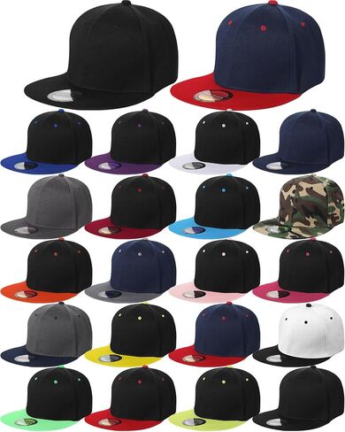 15 Pack Snapback Hats for Men Hip Hop Style Hats Solid Baseball Hats Adjustable Snapback Cap Flat Brim Baseball Caps in Kuwait