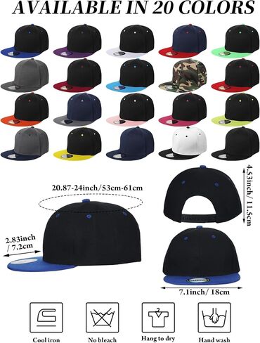 15 Pack Snapback Hats for Men Hip Hop Style Hats Solid Baseball Hats Adjustable Snapback Cap Flat Brim Baseball Caps in Kuwait