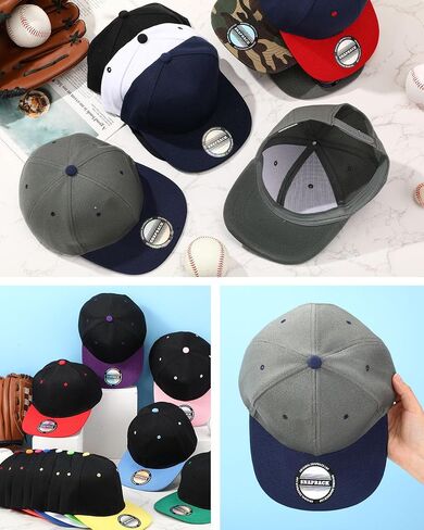 15 Pack Snapback Hats for Men Hip Hop Style Hats Solid Baseball Hats Adjustable Snapback Cap Flat Brim Baseball Caps in Kuwait