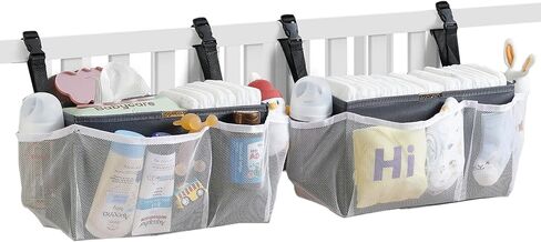 منظم حفاضات CADDY لـ CRIB ، أكياس تخزين الحضانة معلقة من الحزمة - سعة كبيرة لأساسيات الأطفال ، والألعاب ، والملابس والزجاجات ، مصنوعة من نسيج Oxford متين قابلة للغسل （Snap Buckle） in Saudi Arabia