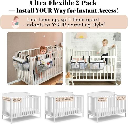 منظم حفاضات CADDY لـ CRIB ، أكياس تخزين الحضانة معلقة من الحزمة - سعة كبيرة لأساسيات الأطفال ، والألعاب ، والملابس والزجاجات ، مصنوعة من نسيج Oxford متين قابلة للغسل （Snap Buckle） in Saudi Arabia