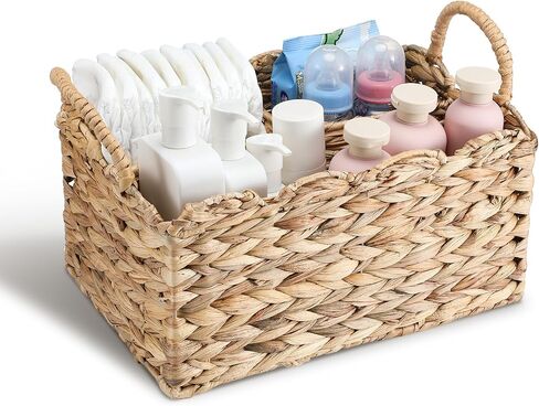 chunful 1 pack wicker diaper caddy orgenizer edged edge 9.5 × 13.5 × 7 بوصات سلة راتان منسوجة سلة طبيعية منظم مصنوعة يدويًا للهدف من هدايا استحمام الطفل حديثي الولادة in Saudi Arabia