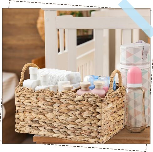 chunful 1 pack wicker diaper caddy orgenizer edged edge 9.5 × 13.5 × 7 بوصات سلة راتان منسوجة سلة طبيعية منظم مصنوعة يدويًا للهدف من هدايا استحمام الطفل حديثي الولادة in Saudi Arabia