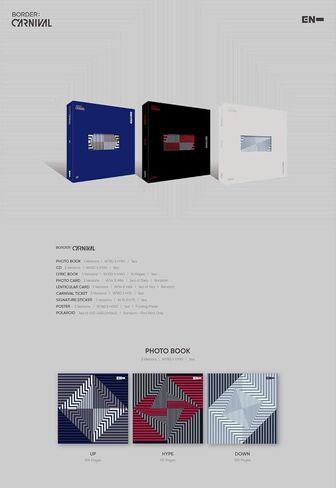 Enhypen Border : Carnival 2nd Mini Album Up Version CD+1p Folding Poster On Pack+104p PhotoBook+16p Lyric Book+2p PhotoCard+1p Lenticular Card+1p Sticker+Carnival Ticket+Tracking in Kuwait