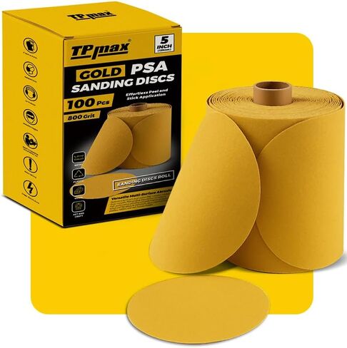 100PCS 5 Inch PSA Sanding Discs 220 Grit | Self-Adhesive Sandpaper Roll for DA Sanders, Orbital Sander | Gold Aluminum Oxide Sticky Back Abrasive Discs for Automotive, Woodworking, and Metal Polishing in Saudi Arabia