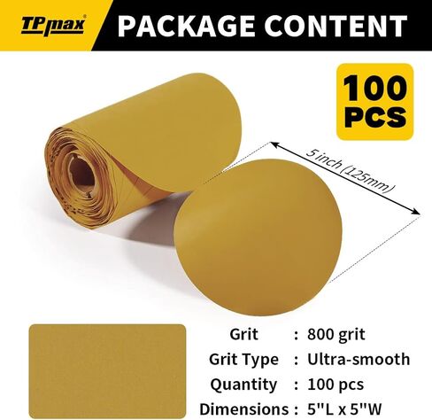 100PCS 5 Inch PSA Sanding Discs 220 Grit | Self-Adhesive Sandpaper Roll for DA Sanders, Orbital Sander | Gold Aluminum Oxide Sticky Back Abrasive Discs for Automotive, Woodworking, and Metal Polishing in Saudi Arabia