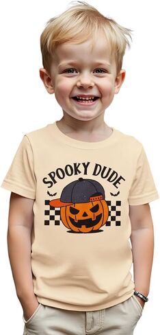 MODNTOGA Toddler Baby Boy Halloween Pumpkin Graphic T-Shirt Spooky Dude Letter Print Tee Tops Short Sleeve Cute Fall Clothes in Saudi Arabia