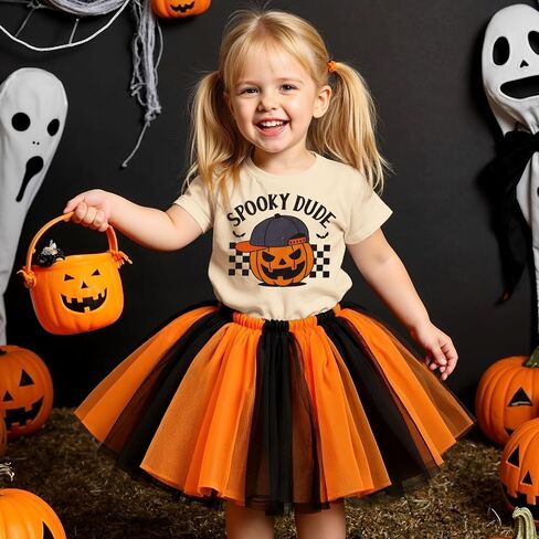 MODNTOGA Toddler Baby Boy Halloween Pumpkin Graphic T-Shirt Spooky Dude Letter Print Tee Tops Short Sleeve Cute Fall Clothes in Saudi Arabia