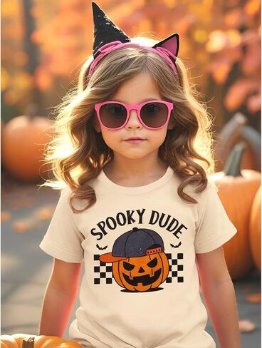 MODNTOGA Toddler Baby Boy Halloween Pumpkin Graphic T-Shirt Spooky Dude Letter Print Tee Tops Short Sleeve Cute Fall Clothes in Saudi Arabia