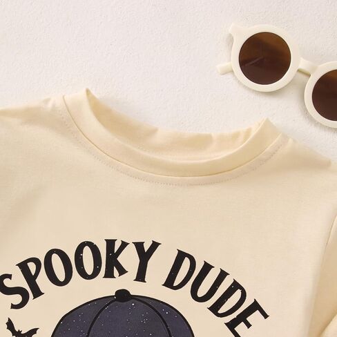 MODNTOGA Toddler Baby Boy Halloween Pumpkin Graphic T-Shirt Spooky Dude Letter Print Tee Tops Short Sleeve Cute Fall Clothes in Saudi Arabia