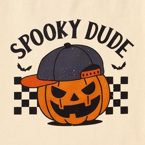 MODNTOGA Toddler Baby Boy Halloween Pumpkin Graphic T-Shirt Spooky Dude Letter Print Tee Tops Short Sleeve Cute Fall Clothes in Saudi Arabia