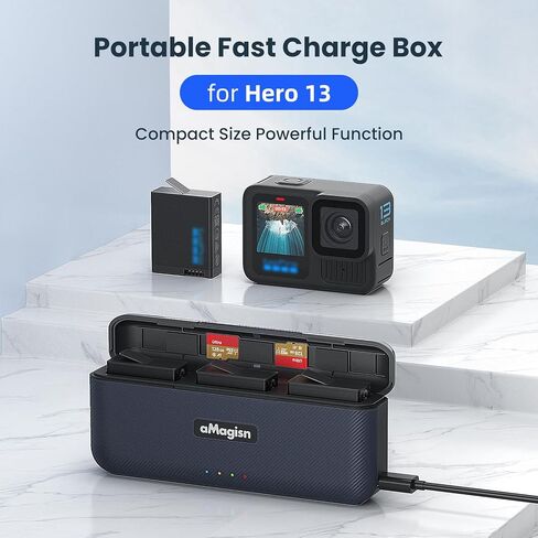 صندوق شحن سريع ذكي لـ GoPro Hero13 Charging Charging Hub شاحن فتحة ثلاثية مع سلك من النوع ، متوافق مع البطارية الأصلية in Kuwait