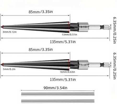 2pcs Carbon Steel Taper Reamer Set 3-13mm and 5-16mm Hex Shank OR Round Shank Tapered Drill Bit Woodworking Hole Opener Tools(Round Shank) in Saudi Arabia
