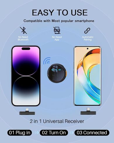 2 حزمة من ميكروفون Lavalier اللاسلكي الاحترافي لأجهزة Android وiPhone iPad مع محول متضمن مشبك تشغيل لتقليل الضوضاء على ميكروفون طية صدر السترة لليوتيوب والتسجيل ومدونة الفيديو والبث المباشر على Facebook in Kuwait