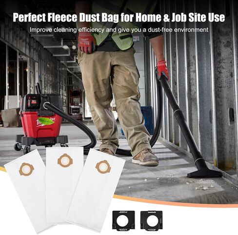 6 Pack 49-90-2016 Fleece Dust Bags Compatible with Milwaukee 0960-20 & 0970-20 Cordless Wet/Dry Packout Vacuums + 2 Pack Attachable Bag Holder （6 Bags 2 Holders) in Kuwait