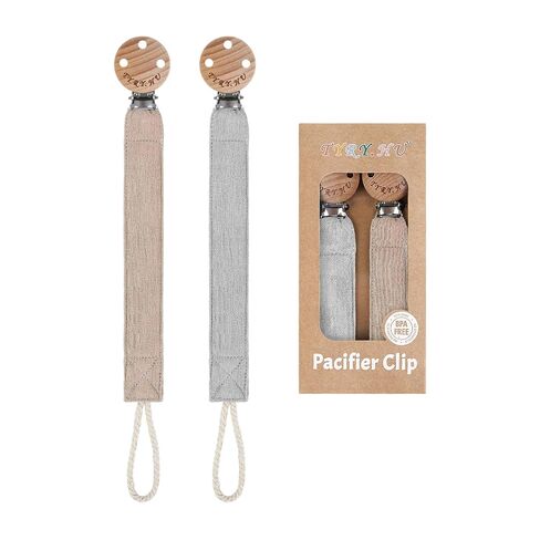 Tyry.hu Ribbon Pacifier Clister ، 2 Pack Binky Binky Paci Holder Clips ، Pacifier Leash for Baby Boys and Girls ، ناعم حزام متشابك عالمي لمعظم ألعاب الأساليب والأسنان (Khaki ، Gray) in Kuwait