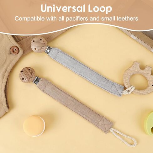 Tyry.hu Ribbon Pacifier Clister ، 2 Pack Binky Binky Paci Holder Clips ، Pacifier Leash for Baby Boys and Girls ، ناعم حزام متشابك عالمي لمعظم ألعاب الأساليب والأسنان (Khaki ، Gray) in Kuwait